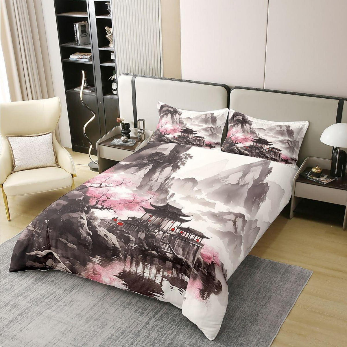 Chinesischer Stil Bettwäsche Set 135x200 – Tusche Landschaft & Baumwolle