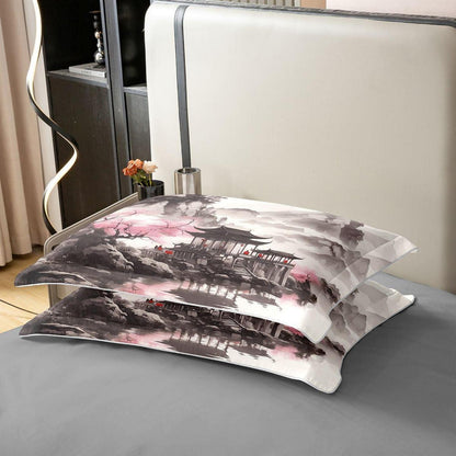 Chinesischer Stil Bettwäsche Set 135x200 – Tusche Landschaft & Baumwolle