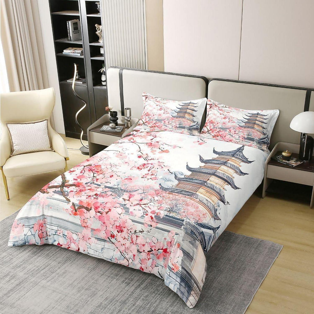 Japanische Kirschblüten Bettwäsche Set 200x200 Baumwolle
