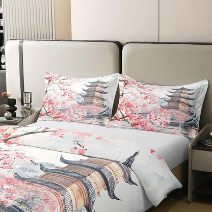 Japanische Kirschblüten Bettwäsche Set 200x200 Baumwolle