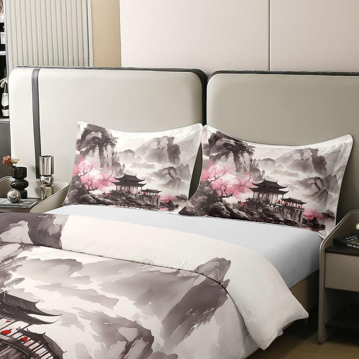 Chinesischer Stil Bettwäsche Set 155x220 Baumwolle Tusche Landschaft