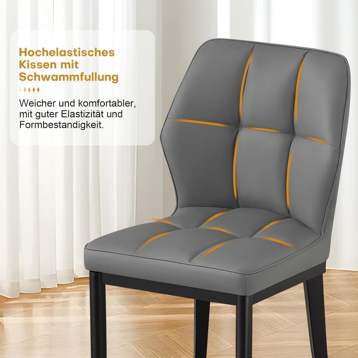 Esszimmerstühle 2er Set, Modernes mit Rautenmuster, Hellgrau in Lederoptik