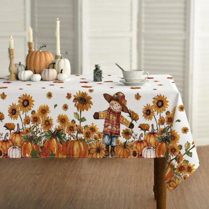 Herbst Tischdecke Vogelscheuche Sonnenblume 140x200 cm Weiß