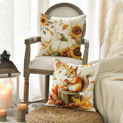 Herbst Kissenbezüge Eichhörnchen Kürbis 40x40 cm 4er Set Orange