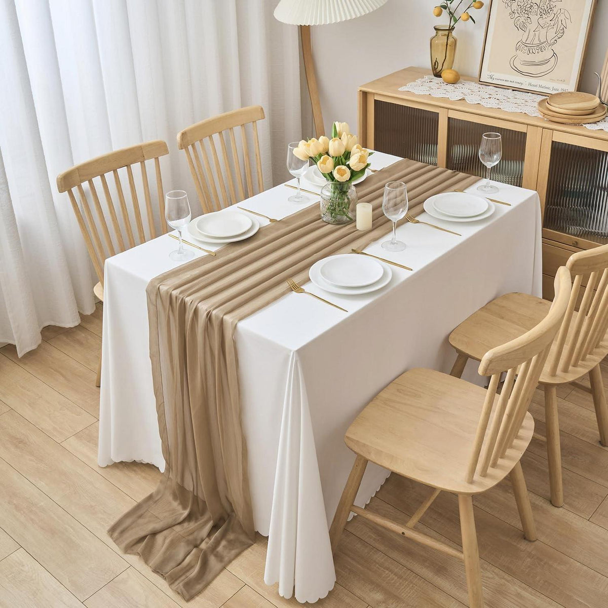Chiffon Tischläufer 70x300cm – Hochzeit & Feier Deko Khaki Braun