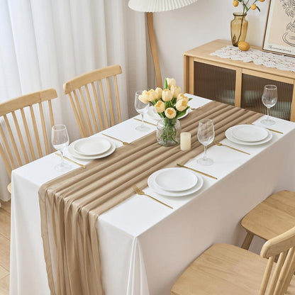 Chiffon Tischläufer 70x300cm – Hochzeit & Feier Deko Khaki Braun