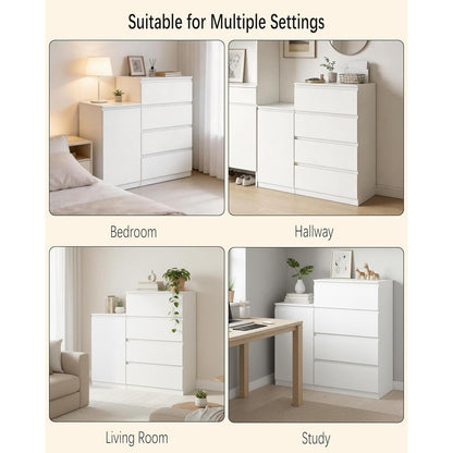 Weißes Kommoden-Set mit 4 Schubladen & Beistellschrank