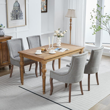 Esszimmerstühle Set 4 Grau – Gepolsterte Chenille Stühle mit Holzbeinen