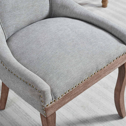 Esszimmerstühle Set 4 Grau – Gepolsterte Chenille Stühle mit Holzbeinen