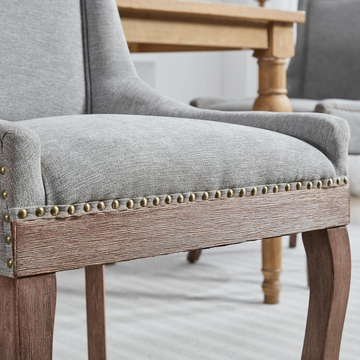 Esszimmerstühle Set 4 Grau – Gepolsterte Chenille Stühle mit Holzbeinen