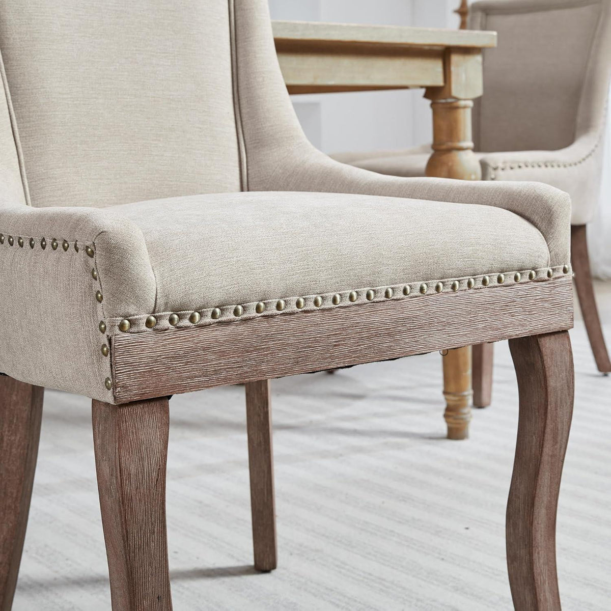 Esszimmerstühle 2er Set – Gepolsterte Chenille Stühle mit Holzbeinen