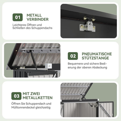 Gerätehaus 150x117x80cm – Mülltonnenbox mit Gasdruckfeder