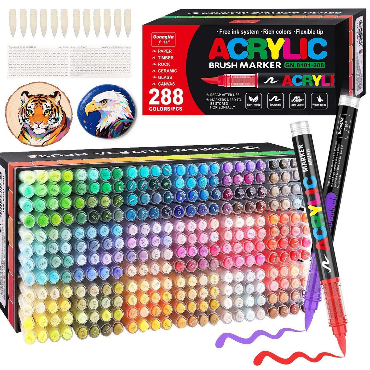 Acrylstifte Set 288 Farben | Pinselspitze für Felsmalerei & mehr