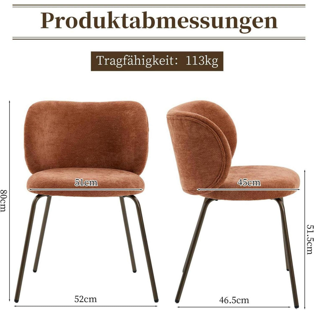 Moderner Esszimmerstuhl Chenille Stoff Orange, Bequem & Stabil