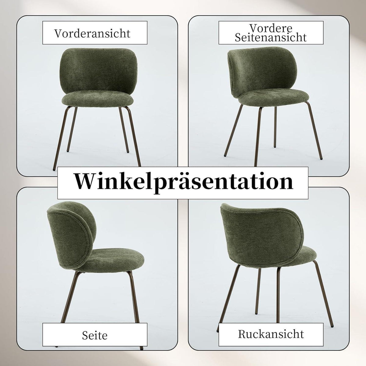 Esszimmerstühle Set 6 Olivgrün, Chenille Stoff, Modern