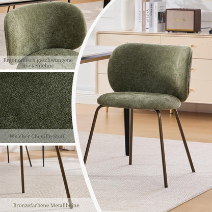 Moderner Esszimmerstuhl Chenille Stoff Olivgrün, bequemer Polsterstuhl