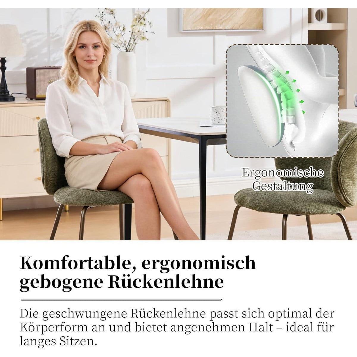 Moderner Esszimmerstuhl Chenille Stoff Olivgrün, bequemer Polsterstuhl