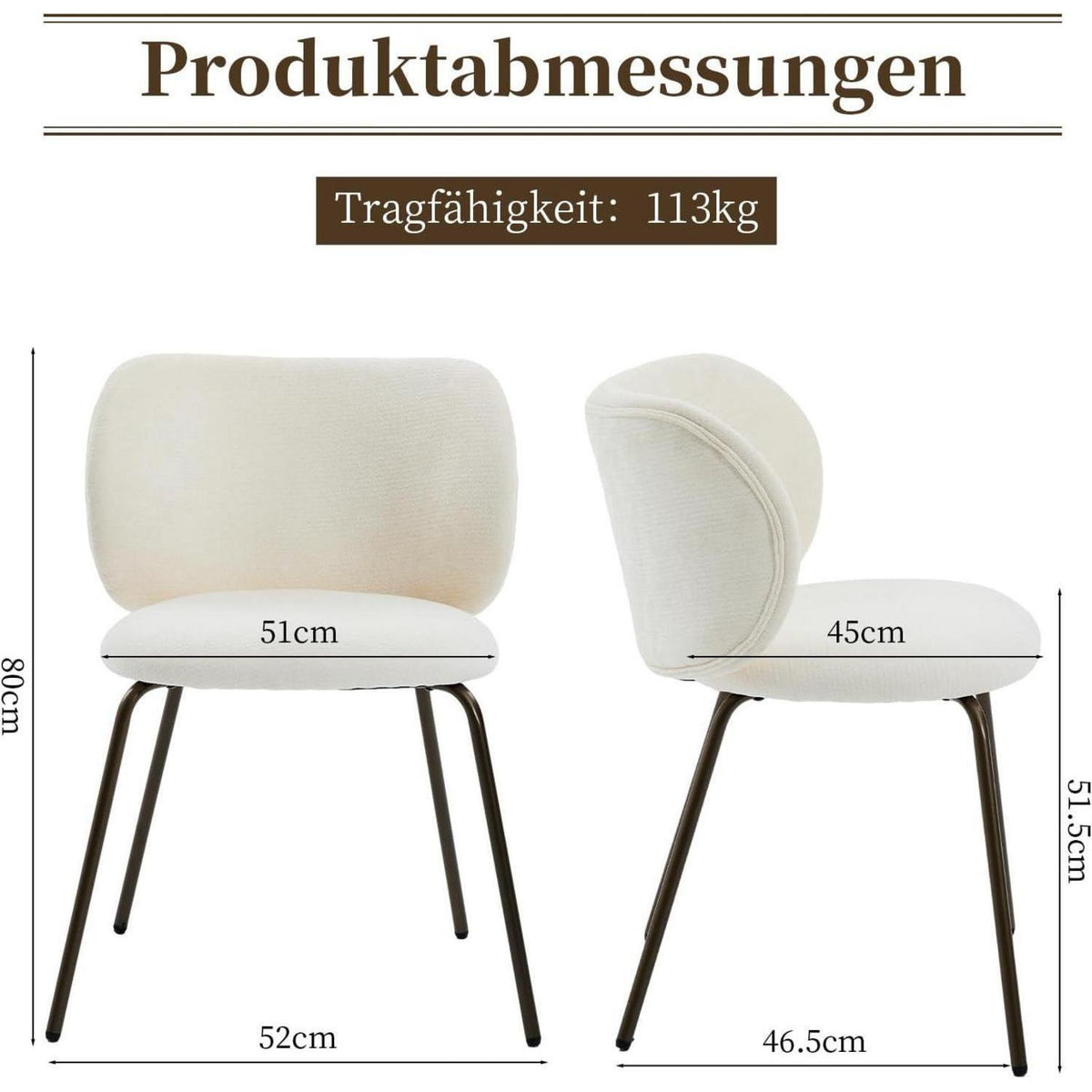 Esszimmerstühle 2er Set, Chenille Stoff, Creme Weiß