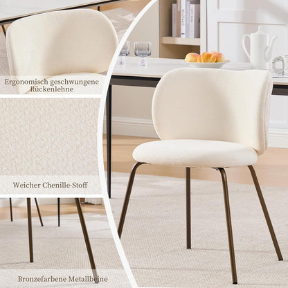 Esszimmerstühle 2er Set, Chenille Stoff, Creme Weiß