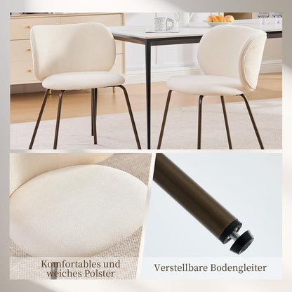 Esszimmerstühle 2er Set, Chenille Stoff, Creme Weiß