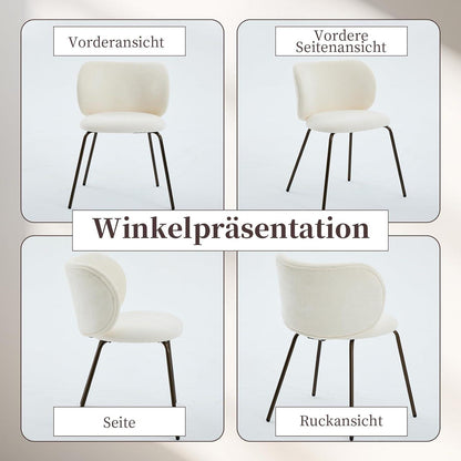 Esszimmerstühle 2er Set, Chenille Stoff, Creme Weiß