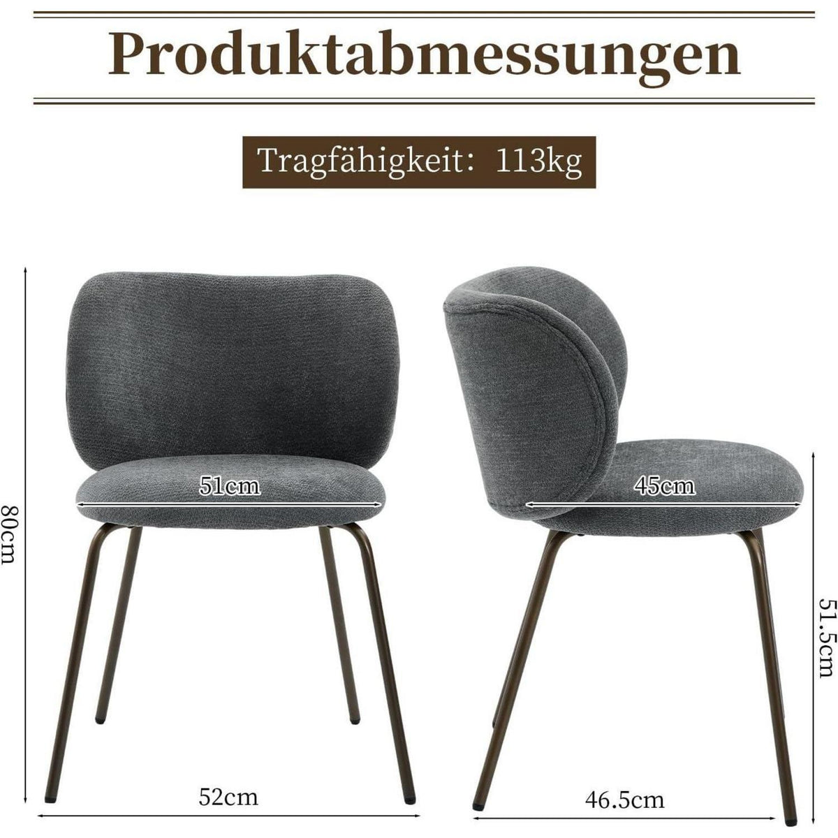 Esszimmerstühle 2er Set Grau, Chenille & Metallbeine