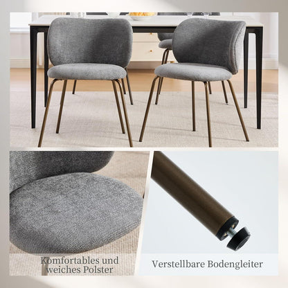 Esszimmerstühle 2er Set Grau, Chenille & Metallbeine