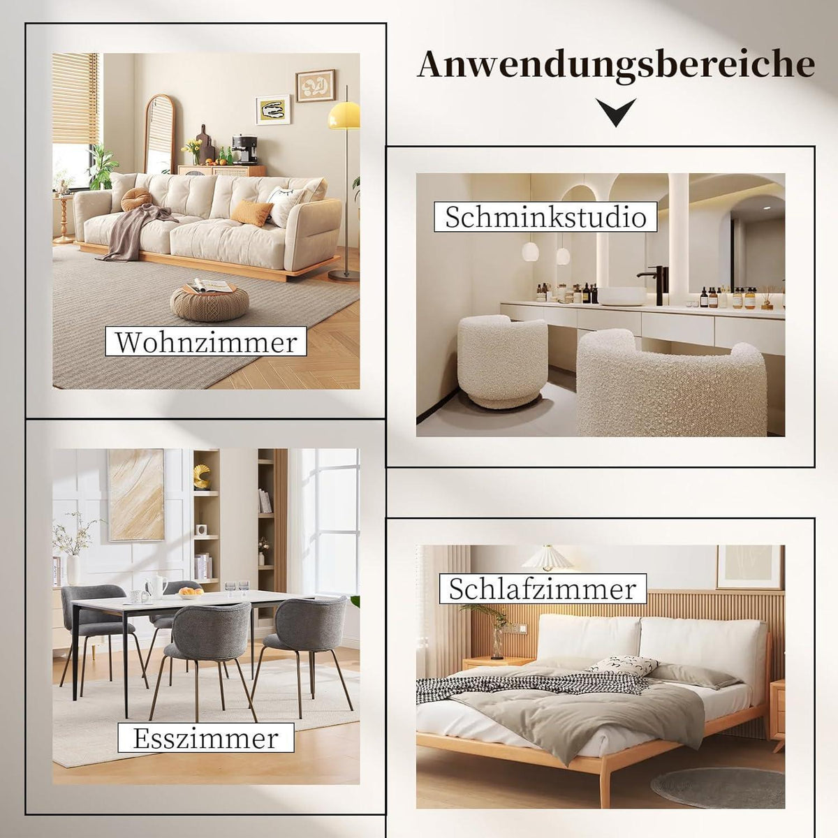Esszimmerstühle 2er Set Grau, Chenille & Metallbeine