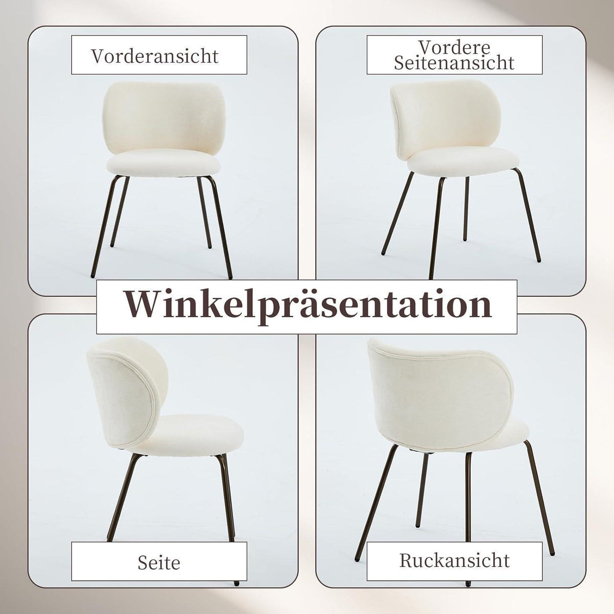 Esszimmerstühle Set 4er – Chenille Stoff, Creme Weiß