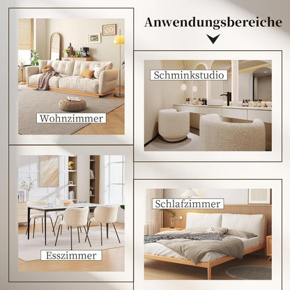 Esszimmerstühle Set 4er – Chenille Stoff, Creme Weiß