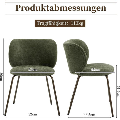 Esszimmerstühle 2er Set, Olivgrün, Chenille & Metallbeine