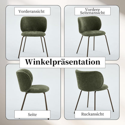 Esszimmerstühle 2er Set, Olivgrün, Chenille & Metallbeine