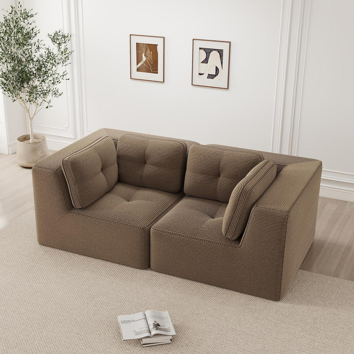 Modulares Ecksofa mit Cord – Bequemes Sofa ohne Aufbau Braun