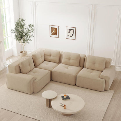 Modulares Ecksofa mit Cordbezug – Beige, Kein Aufbau nötig