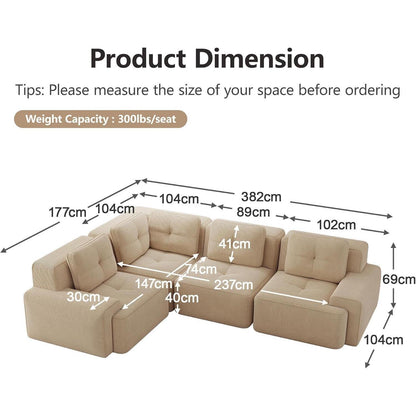 Modulares Ecksofa mit Cordbezug – Beige, Kein Aufbau nötig