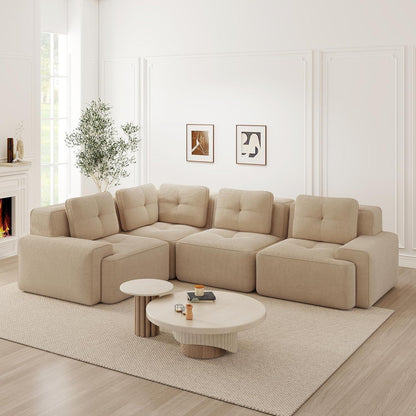 Modulares Ecksofa mit Cordbezug – Beige, Kein Aufbau nötig