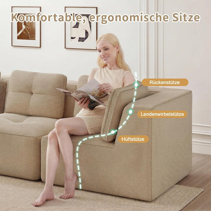 Modulares Ecksofa mit Cordbezug – Beige, Kein Aufbau nötig