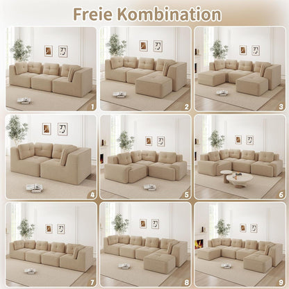 Modulares Ecksofa mit Cordbezug – Beige, Kein Aufbau nötig