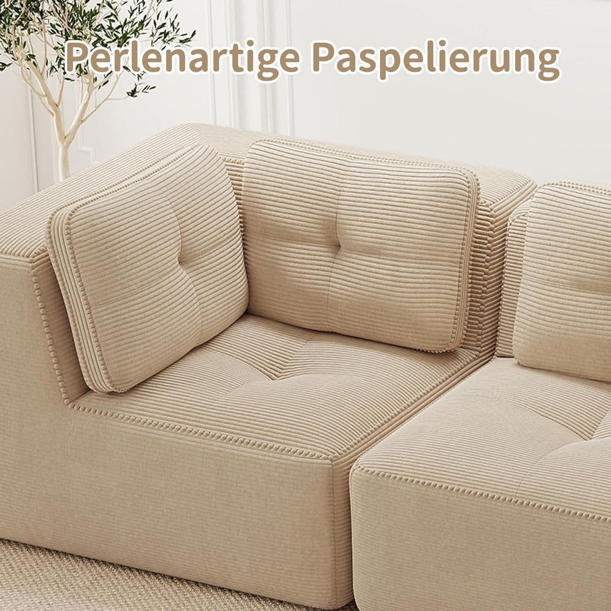 Modulares Ecksofa mit Cordbezug – Beige, Kein Aufbau nötig