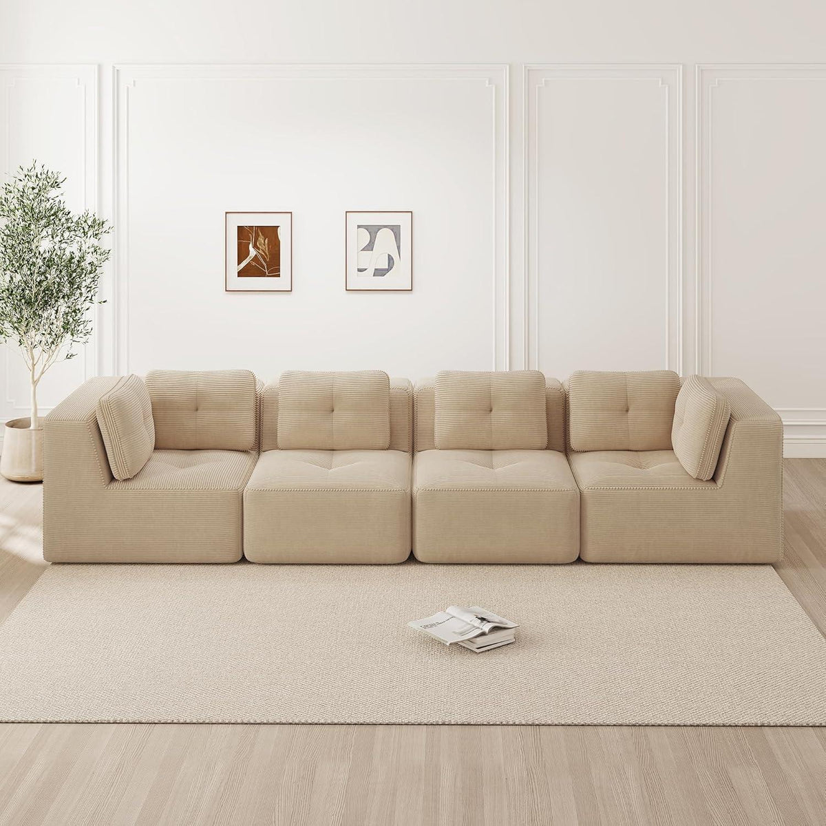Modulares Ecksofa mit Cord – Bequemes Sofa ohne Aufbau, Beige