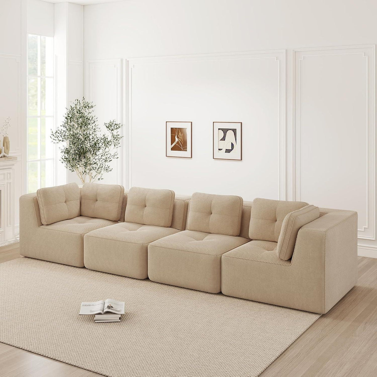 Modulares Ecksofa mit Cord – Bequemes Sofa ohne Aufbau, Beige