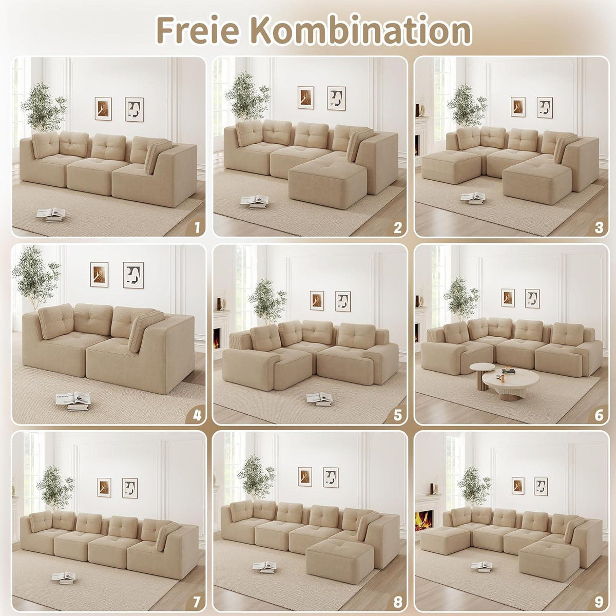 Modulares Ecksofa mit Cord – Bequemes Sofa ohne Aufbau, Beige