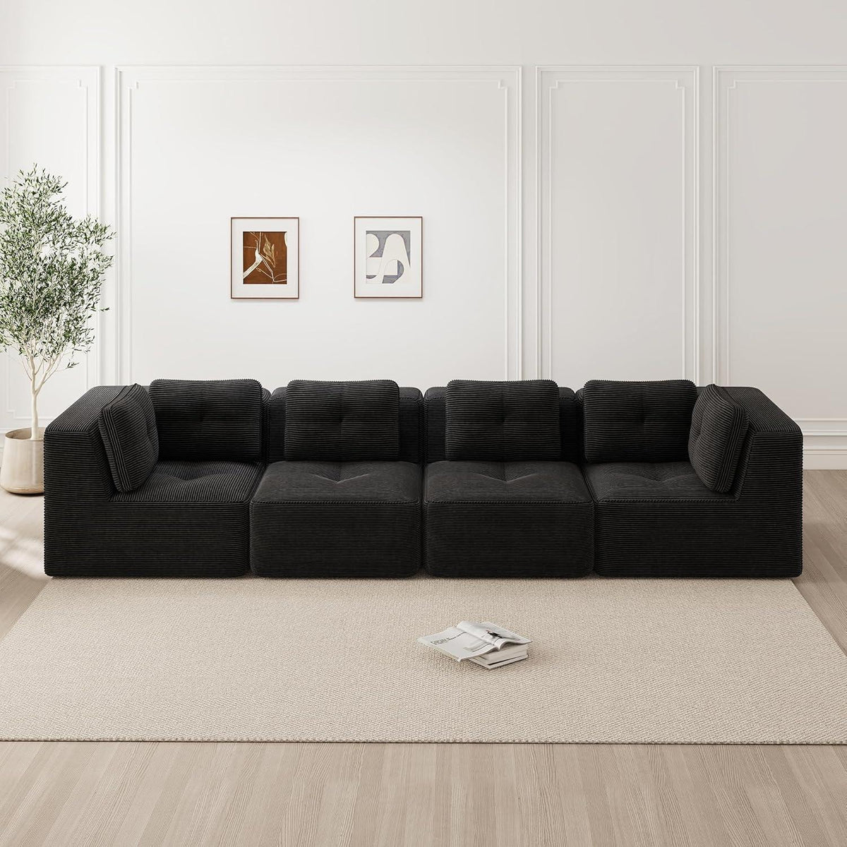 Modulares Ecksofa mit Cord – Tiefes Sitzsofa Schwarz 2C2S