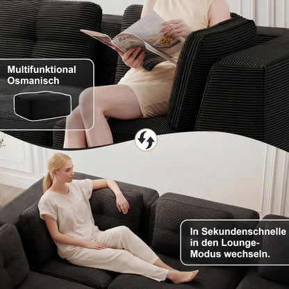 Modulares Ecksofa mit Cord – Tiefes Sitzsofa Schwarz 2C2S