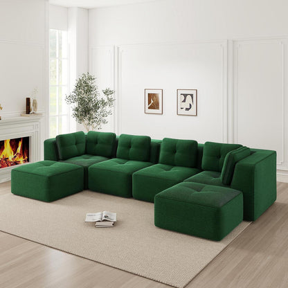 Modulares Ecksofa Grün – Kein Aufbau, Tiefe Sitzfläche & Cordstoff