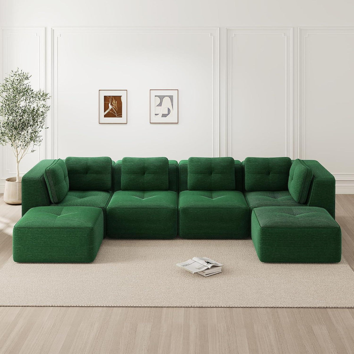 Modulares Ecksofa Grün – Kein Aufbau, Tiefe Sitzfläche & Cordstoff