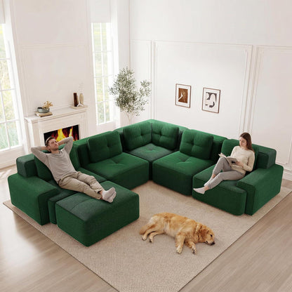 Modulares Ecksofa Grün – Kein Aufbau, Tiefe Sitzfläche & Cordstoff