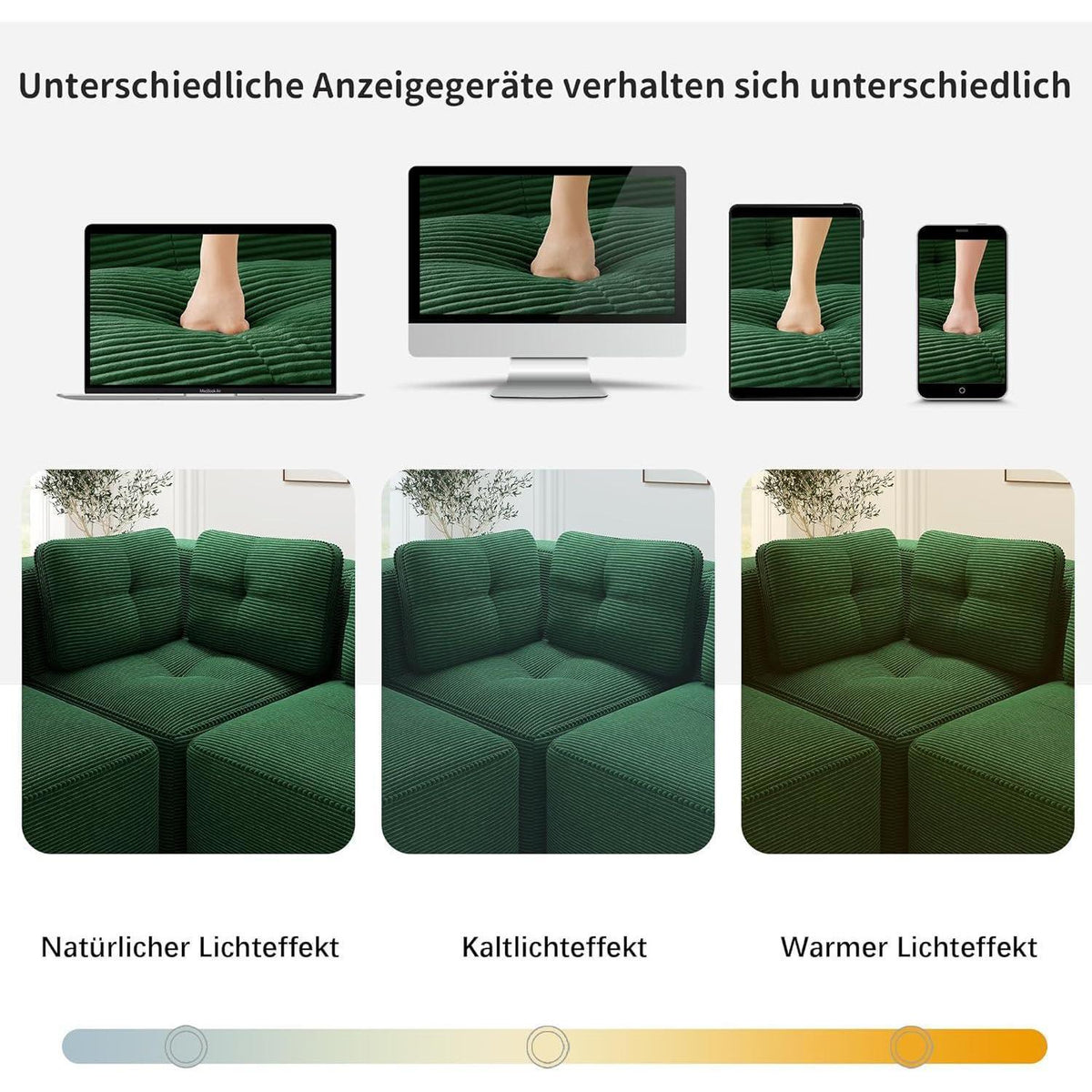 Modulares Ecksofa Grün – Kein Aufbau, Tiefe Sitzfläche & Cordstoff