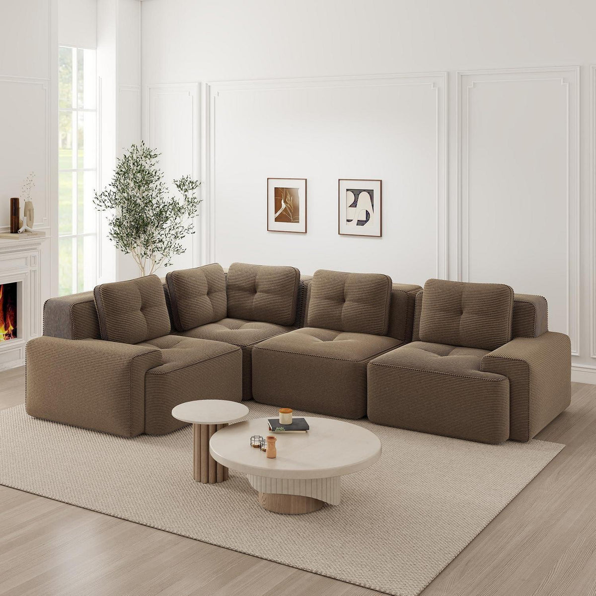 Modulares Ecksofa mit Cordbezug – Braun, Kein Aufbau nötig