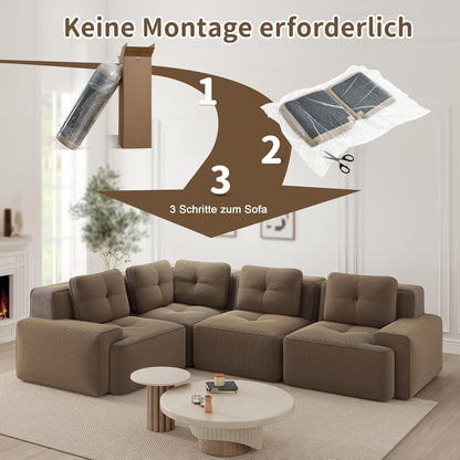 Modulares Ecksofa mit Cordbezug – Braun, Kein Aufbau nötig